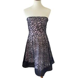White House Black Market Bustier Dress Womens Size 4 Semi Sheer Fit & Flare Knee